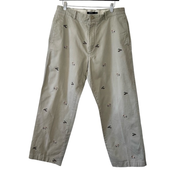 J Crew Men’s Khaki The Sutton Fish & Dog Embroidered Vintage Chino Pants-34x28